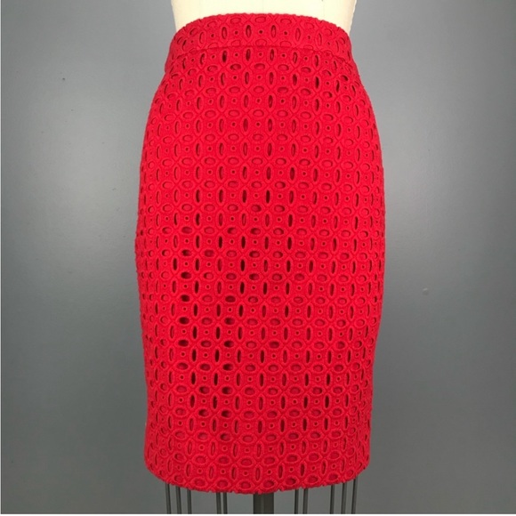 J Crew red eyelet no 2 pencil skirt - Picture 1 of 10
